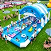 Alberca inflable con carpa, diseño de caricatura, para niños y adultos, tina de natación exterior de PVC engrosado con tobogán