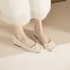 1708-1 Sapatilhas Elegantes Estilo Coreano com Bico Redondo, Laço e Salto Escondido, Sapatos Confortáveis de Calçar que Combinam Bem com Saias