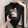 Y2526# Camiseta gola semi-alta feminina forrada com fleece veludo alemão base outono e inverno dentro de camiseta infantil de manga longa primavera e outono