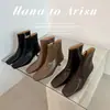 Muito feminino! Bico quadrado, salto fino, botas curtas sexy e estilosas, novo estilo inverno 2026, botas da moda com zíper lateral para mulheres