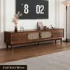 Juego de mueble de TV y mesa de centro, diseño tejido de ratán retro, marco de madera maciza, mueble de almacenamiento estilo francés para sala de estar, adecuado para apartamentos pequeños, uso doméstico