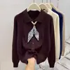 Estilo Preppy Coreano Cuello Polo 2025 Principios de Otoño Tejido de Punto Ropa de Punto Diseño Versátil Top Corto de Moda para Mujer