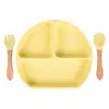 En Stock Vajilla Infantil Compartimentada Tazón de Silicona con Ventosa para Bebé Cuchara para Bebé Plato de Silicona con Popote Integrado