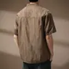 Camisa China de Rayas Verticales Retro con Cuello Mao para Hombre, Nueva Camisa Cardigan Holgada de Tencel Lino Verano 2026