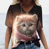 2025 nueva camiseta de manga corta europea y americana con estampado transfronterizo tendencia ocio holgada gato impresión a color 3D se puede hacer de D
