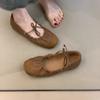 Zapatos Mary Jane Retro Primavera 2025 Mori Girl Literario Elegante Plisados Combinación de Colores Punta Redonda Boca Baja Planos Zapatos de Ballet