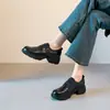 Versión Original de Alta Gama de Mocasines Retro Gruesos Súper Cómodos y Ultrasuaves para Mujer, Zapatos de Cuero con Suela Gruesa y Punta Redonda en Negro