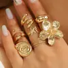 Joias Transfronteiriças Europeias e Americanas Estilo Resort Oceânico Concha Anel de Múltiplas Peças Flor de Metal Anel Aberto Acessórios Femininos Joias