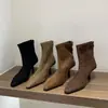 Botas de Tacón Alto Puntiagudas Estrechas Otoño/Invierno 2026 para Mujer Tacón Fino Francés Botines de Ante Retro con Cremallera Trasera Botas de Moda Elásticas