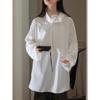Lufu outono novo design elegante japonês irregular flor botão colarinho camisa perfil solto top casual para as mulheres