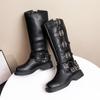 Botas Longas da Moda para Mulheres, Botas Retro Acima do Joelho, Botas de Cavaleiro Marrons, Botas de Cowboy Ocidentais, Botas Martin para Mulheres