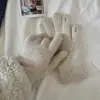 Guantes de Punto con Lazo de Imitación de Pelo de Conejo para Estudiantes Mujeres, Lindo Estilo Coreano Otoño e Invierno Calientes para Ciclismo, Guantes Grises sin Dedos de Moda Coreana