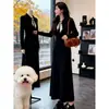 Vestido de Punto con Solapa Estilo Coreano para Mujer 2026 Primavera Nuevo Adelgazante de Gama Alta Diseño Holgado Vestido Largo