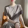 Camiseta de Manga Curta Tencel Lyocell para Mulheres, Gola Redonda, Cor Sólida, Top Casual e Estiloso, Camada Base de Meia Manga, Atacado de Roupas Femininas