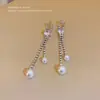 Aretes de Lazo de Circonita Micropavimentada Popular Coreana 2025 para Mujer Aguja de Plata S925 Nicho de Alta Gama Aretes de Perlas