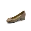 Zapatos de Mujer con Aumento de Altura de 6 CM, Hebilla Cuadrada Barnizada, Tacón Grueso, Slip-On Poco Profundo, Estilo Francés Nuevo 2026, Punta Redonda, Tacones Altos