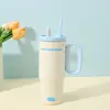 Copo térmico personalizado com revestimento cerâmico, grande capacidade, aço inoxidável, com canudo, para meninas, oferecendo um toque de luxo leve e de alta qualidade
