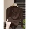 Camiseta de Tricô Gola Polo Manga Longa Roxo Fumê Feminina Primavera Outono Novo Estilo Super Bonita Fashion Slimming Cardigan Top