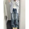 Jeans Modernos Nuevos de Tiro Bajo Azul Retro para Mujer Otoño Cómodos Versátiles Pequeños de Pierna Ancha Hacen que las Piernas Parezcan Más Largas