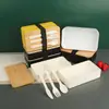 Lonchera de madera de doble capa estilo japonés transfronteriza para trabajadores de oficina lonchera diaria lonchera con compartimento de paja de trigo de aspecto elegante