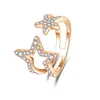 Novo Anel Gêmeos Pentagrama Diamante Banhado 925 Moda Personalidade Aberto Oco Pentagrama Popular Anel de Chuva