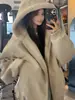 Chaqueta de Cuero con Capucha Estilo Americano con Cuello de Piel, Acolchada y Engrosada para el Calor, Abrigo de Algodón de Invierno para Hombres y Mujeres