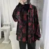 Celebridade da Internet de comércio exterior camisa muito fada masculina solta manga longa chique retrô abstrata estampada jaqueta de camisa boate nicho