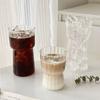 Taza de agua de vidrio con patrón vertical, ajustada a la cintura, de borosilicato transparente de una sola capa, taza de café con rayas para el hogar, taza de leche para el desayuno