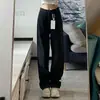 Calça Jeans Larga de Cintura Alta Cor Vibrante Estilo Outono Inverno Caimento Casual Solta para Mulheres e Crianças