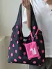 Bolsa de lona azul, versátil y de alta gama, gran capacidad, adecuada para ir al trabajo, se puede llevar como bolso de mano, bolso de hombro o bolso de axila, bolsa tipo tote de lunares para mujer