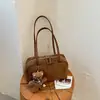 Nova Bolsa Boston de Travesseiro Transfronteiriça Estilo Coreano Casual Retrô Camurça Mesclada Pelúcia Bolsa de Mão Bolsa de Ombro Feminina para o Dia a Dia