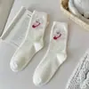 Calcetines de Lana Australiana con Animales de Dibujos Animados para Mujer, Calcetines Gruesos de Invierno Forrados de Felpa hasta la Mitad de la Pantorrilla, Calcetines Cálidos Blanco Crudo, Calcetines para Dormir en Casa
