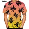 Árbol de Coco Estilo Hawaiano Impresión 3D Transfronterizo Nuevo Camiseta Casual de Manga Corta con Cuello Redondo para Hombre Venta Directa de Fábrica Suministro