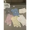 Liquidação, Sem Trocas ou Devoluções. Verão Estilo Coreano Design Simples Slim-Fit Design que Valoriza o Corpo Decote Redondo Franzido Manga Flare Camiseta 3910