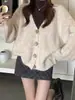 Cardigan de Punto para Mujer Estilo Coreano Otoño/Invierno Holgado Color Sólido Cuello en V de un Solo Botón Mangas de Farol Suave Pegajoso Versátil Abrigo Suéter