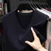 Colete de Tricô Masculino Outono 2025 Gola V Sem Mangas Cor Sólida Espessado para Meia-Idade e Idosos Novo Estilo de Suéter para Homens
