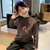 Camiseta Infantil de Manga Longa Outono/Inverno Novo Estilo Dupla Face De Rong Camada Base para Meninos Versátil Gola Alta Meio Tendência