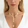 Collar Largo en Forma de Y de Estilo Europeo y Americano para Mujer con Empalme de Piezas Redondas, Collar con Borla Geométrica Brillante Estilo Ins