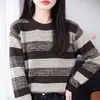 Suéter de punto a rayas con cuello redondo transfronterizo, nuevo estilo de primavera/otoño para mujer de manga larga, moderno y chic, corte holgado y relajado, estilo retro