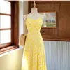 2026 Moda casual de verano con estampado floral amarillo para mujer, estilo vacacional, vestido tipo camisola, transfronterizo europeo y americano, Amazon
