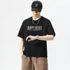Camiseta de Manga Corta para Hombre Primavera/Verano 2024, Estampado de Letras de Moda, Cuello Redondo, Top Casual Deportivo Holgado de Media Manga