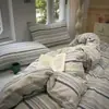 Juego de Cama de Algodón Puro Sin Estampar Clase A, Juego de Cuatro Piezas, Funda de Edredón Lavada de Algodón Puro, Juego de Tres Piezas para Dormitorio de Estudiantes, Sábana y Funda de Edredón Engrosadas