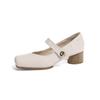 Sapatos de salto alto Lizhen sapatos femininos de couro de camada única salto grosso 2024 primavera novos sapatos de boca baixa fivela estilo francês sapatos de couro pequenos