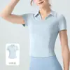 Conjunto de yoga de alta elasticidade com sensação de segunda pele para mulheres, camisa polo esportiva de manga curta com decote em V, cintura alta, que levanta o bumbum, controla a barriga, para corrida e fitness