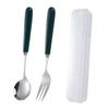Vajilla de acero inoxidable con mango de cerámica estilo ins, ideal para la cocina, cuchara de postre, caja de almacenamiento, juego de tenedor y cuchara.