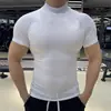 Camiseta de Manga Corta para Hombre, Transpirable, Elástica, de Secado Rápido, para Deporte, Fitness, Verano, con Cuello Medio Alto, Camiseta Base para Correr y Entrenamiento