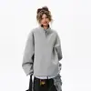 Moletom Retro Americano com Meio Zíper e Gola Alta para Homens e Mulheres na Primavera e Outono Jaqueta de Silhueta Solta High Street Cor Lisa Tops para Casal