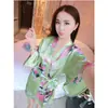 Roupão de Cetim Estampado Pavão para Mulheres Verão Sexy Cardigan Roupa de Casa Exportação Roupão de Banho Roupão de Banho para Mulheres
