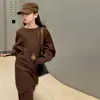 Conjunto de suéteres de outono e inverno para meninas 2026 doce conjunto de tricô em camadas estilo coreano com acabamento em renda para crianças mais velhas
