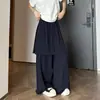 Calça Larga Casual com Barra de Saia Falsa de Duas Peças Cintura Alta Estilo Coreano Feminina Verão 2026 Novo Patchwork